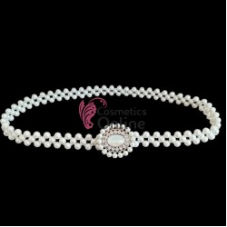 Centura din perle pe elastic Alba BLT026TT - HandMade